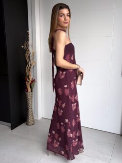 Vestido Largo Burdeos Floral - Imagen 6