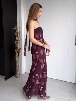 Vestido Largo Burdeos Floral - Imagen 7