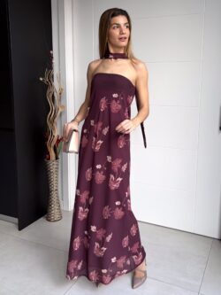 Vestido Largo Burdeos Floral - Imagen 4