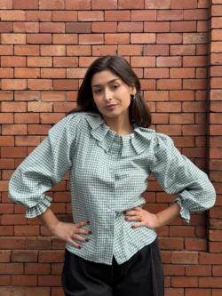 Blusa Cuadros Vichy Verde Cuello Bebé