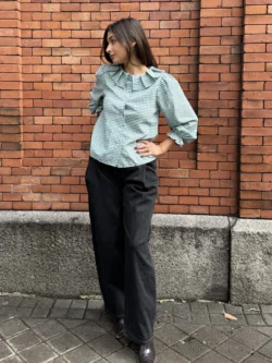 Blusa Cuadros Vichy Verde Cuello Bebé - Imagen 9