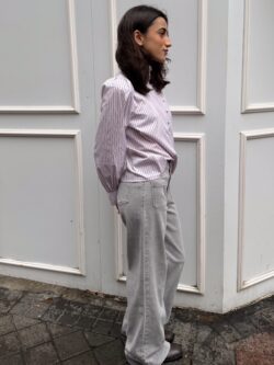 Pantalón Recto Gris Talle Alto - Imagen 5