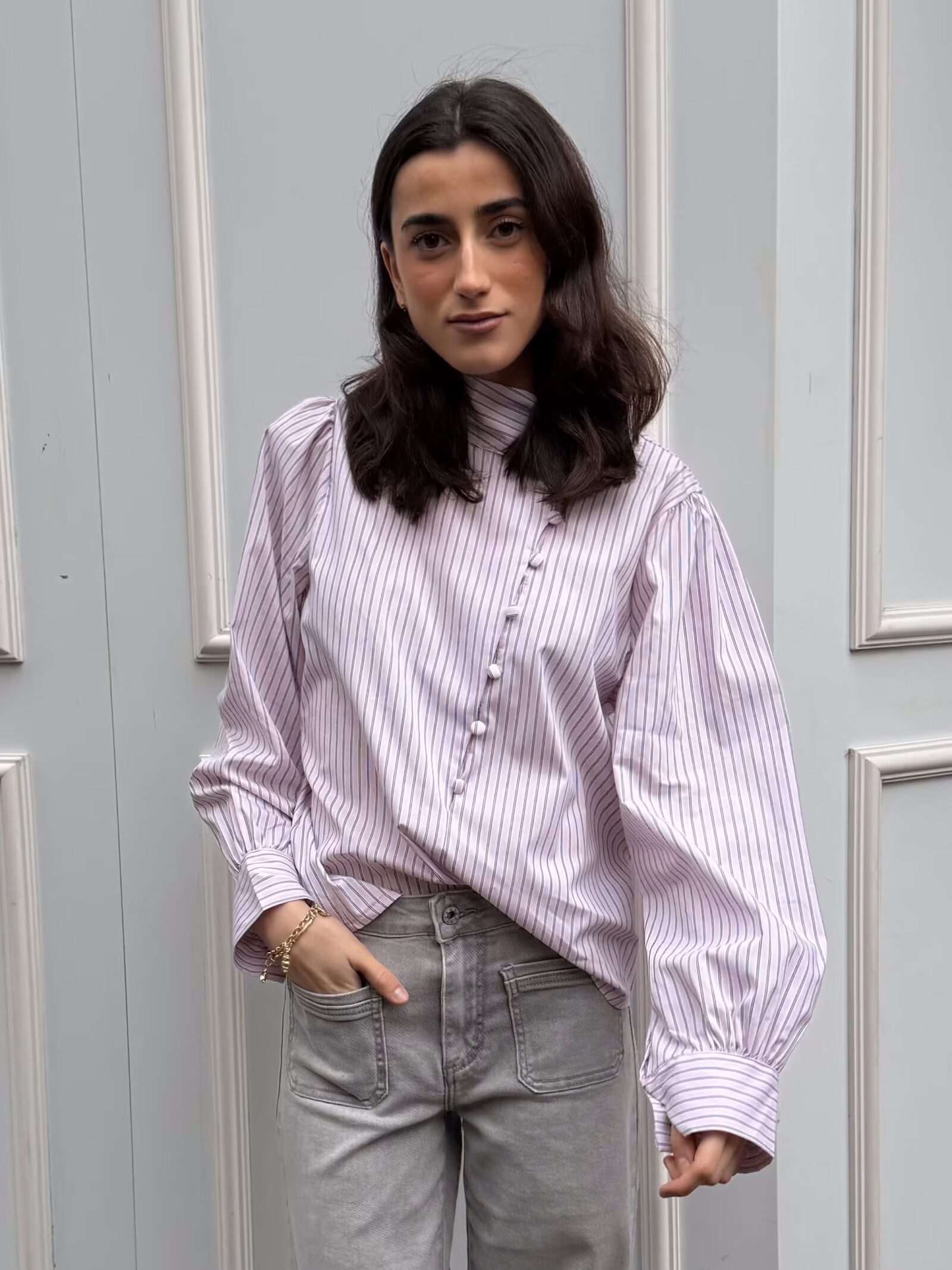 Blusa Rayas Rosa Empolvado