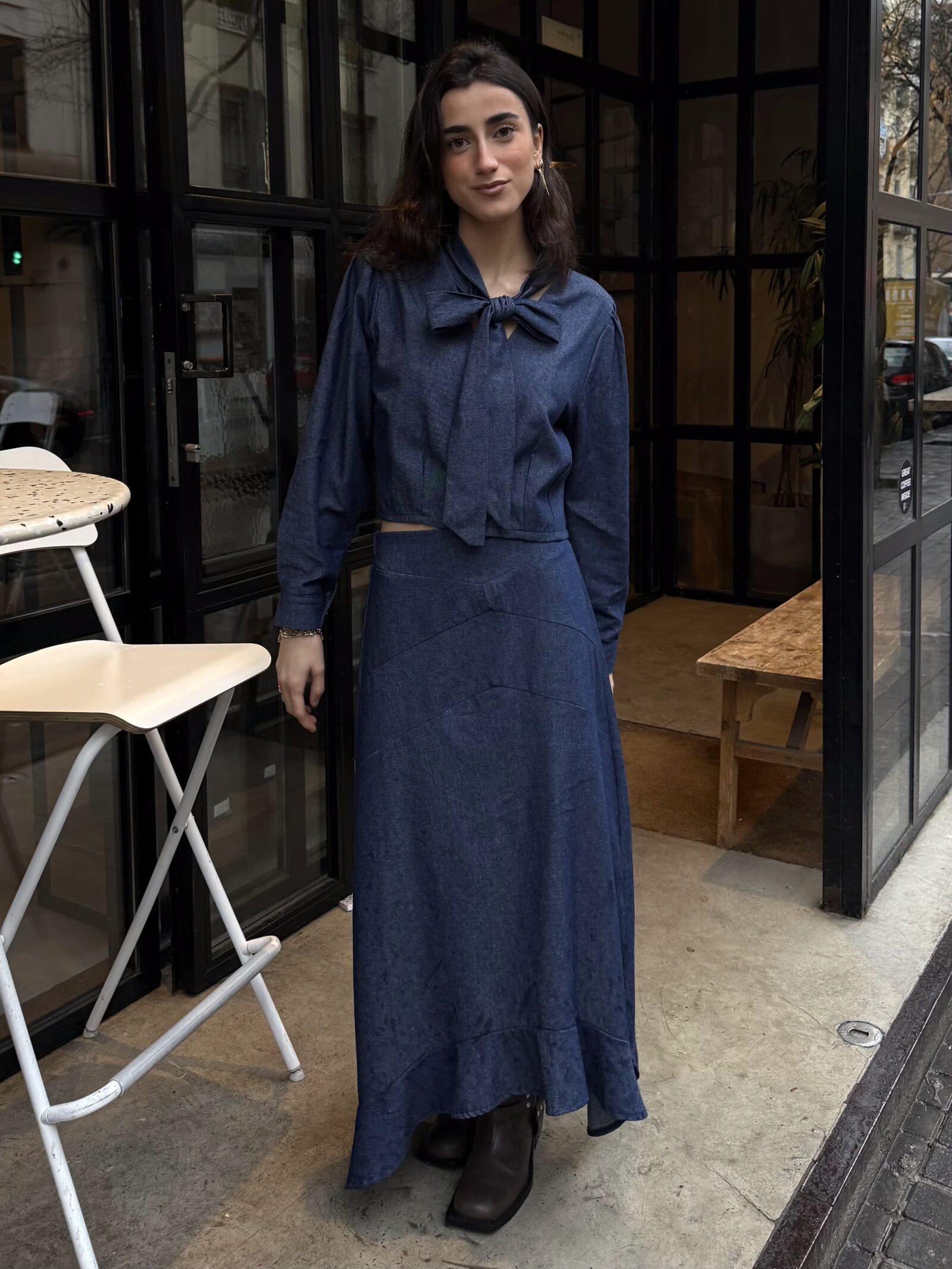 Falda Larga Denim Azul con Caída Fluida