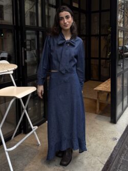 Falda Larga Denim Azul con Caída Fluida
