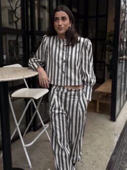 Pantalón Rayas Topo de Pierna Ancha - Imagen 3