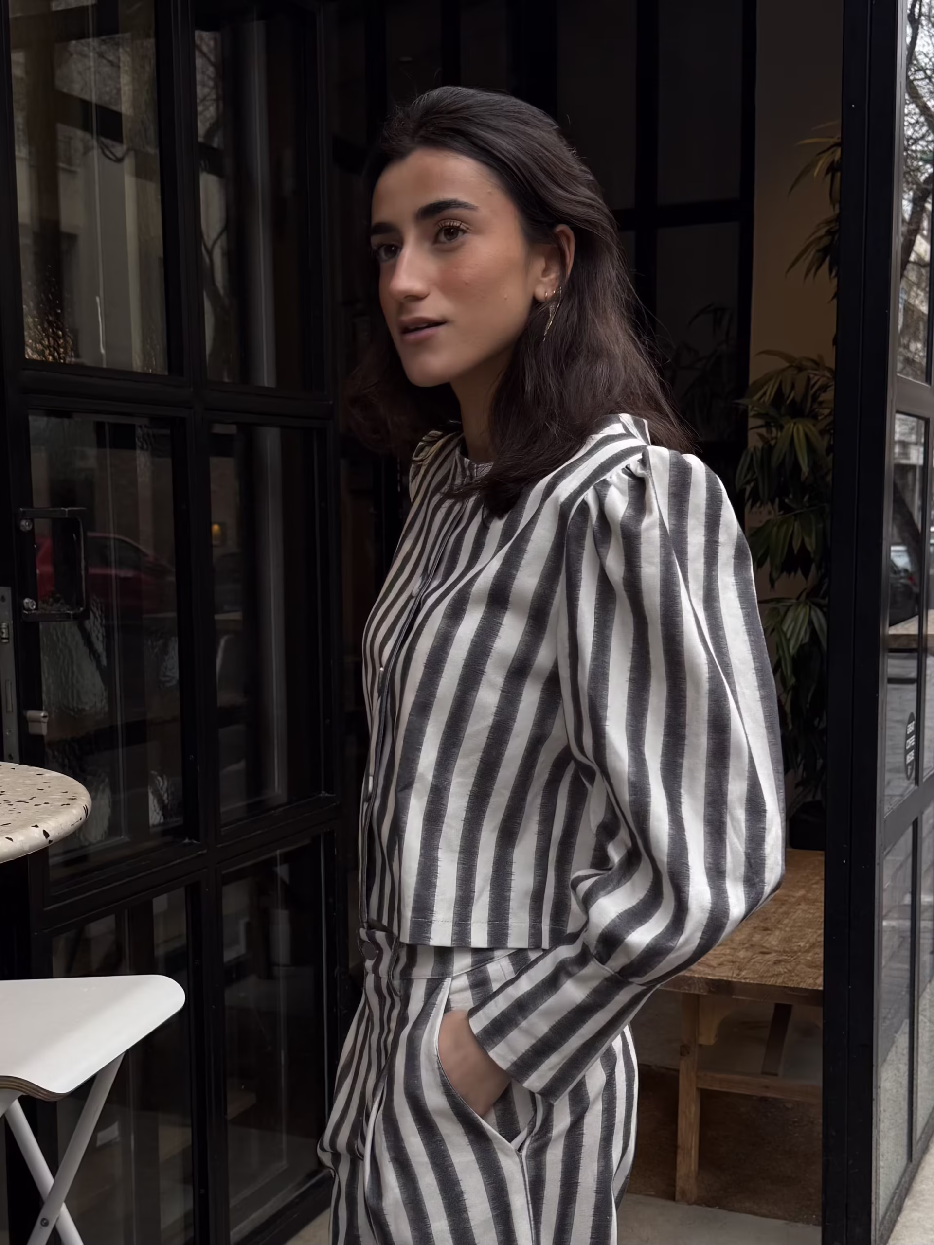 Chaqueta Rayas Topo Cierre Estilo Oriental Chaqueta Rayas Topo Cierre Estilo Oriental