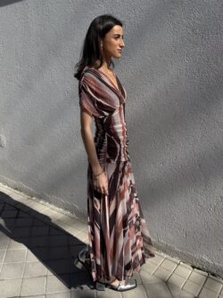 Vestido Largo Ondas Tierra Escote Cruzado - Imagen 4