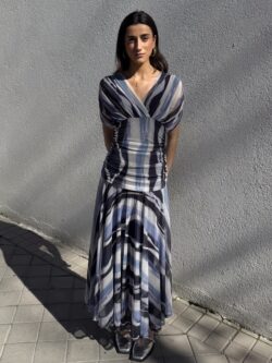 Vestido Largo Ondas Azul Escote Cruzado