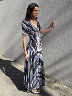 Vestido Largo Ondas Azul Escote Cruzado - Imagen 2