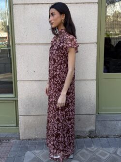 Vestido Xiu Largo Marrón  Floral de Tul - Imagen 3