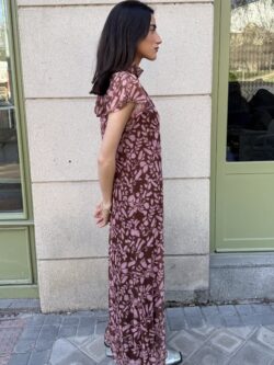 Vestido Xiu Largo Marrón  Floral de Tul - Imagen 4