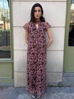 Vestido Xiu Largo Marrón  Floral de Tul - Imagen 5