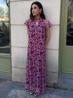 Vestido Xiu Largo Borgoña Floral de Tul - Imagen 6