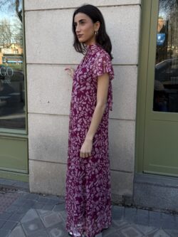 Vestido Xiu Largo Borgoña Floral de Tul - Imagen 4