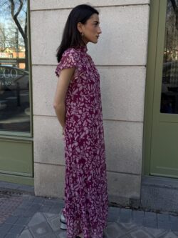 Vestido Xiu Largo Borgoña Floral de Tul - Imagen 5