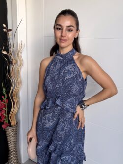 Vestido Largo Halter Paisley Azul - Imagen 8