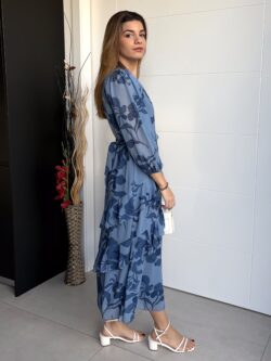 Vestido Midi Volantes Floral Azul Acero - Imagen 5