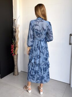 Vestido Midi Volantes Floral Azul Acero - Imagen 6