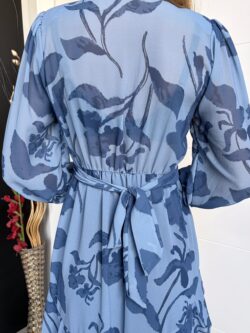 Vestido Midi Volantes Floral Azul Acero - Imagen 7