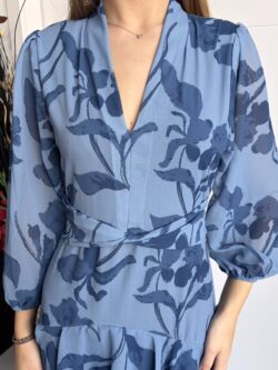 Vestido Midi Volantes Floral Azul Acero - Imagen 8