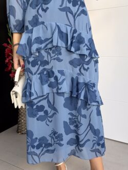 Vestido Midi Volantes Floral Azul Acero - Imagen 9