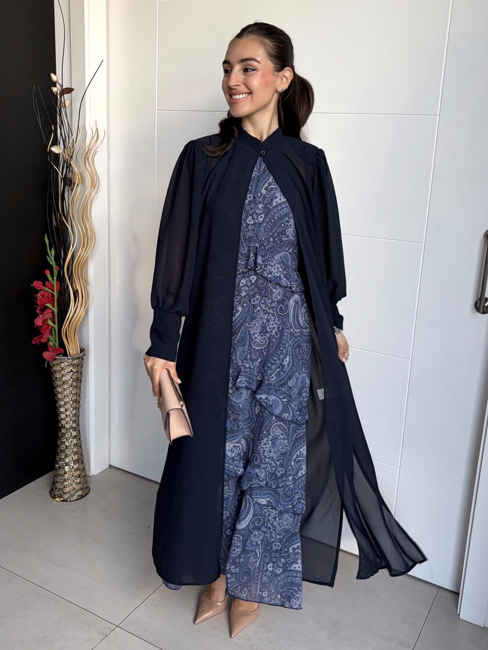 Kimono Largo Gasa Azul Marino