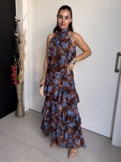 Falda Larga Volantes Estampada Marrón Chocolate - Imagen 2