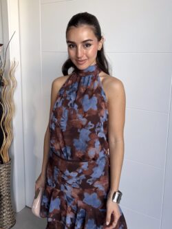 Blusa Halter Estampada Marrón Chocolate