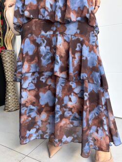 Falda Larga Volantes Estampada Marrón Chocolate - Imagen 8