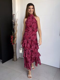 Falda Larga Volantes Estampada Frambuesa - Imagen 5