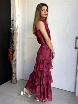 Falda Larga Volantes Estampada Frambuesa - Imagen 3