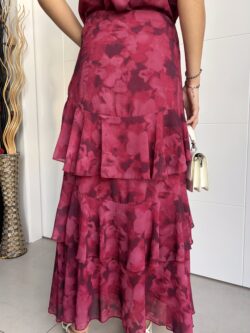 Falda Larga Volantes Estampada Frambuesa - Imagen 2