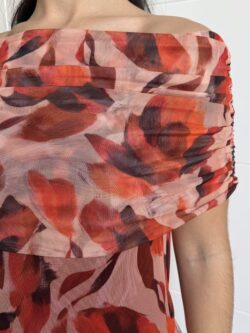 Vestido Largo Bardot Floral Teja - Imagen 8