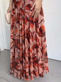 Vestido Largo Bardot Floral Teja - Imagen 10