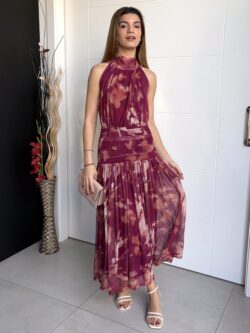 Vestido Midi Halter Frambuesa y Coral - Imagen 3