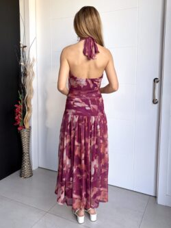 Vestido Midi Halter Frambuesa y Coral - Imagen 5