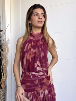 Vestido Midi Halter Frambuesa y Coral - Imagen 2