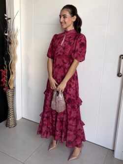 Vestido Midi Frambuesa Escote Gota - Imagen 3