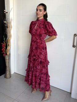 Vestido Midi Frambuesa Escote Gota - Imagen 4