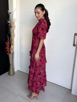 Vestido Midi Frambuesa Escote Gota - Imagen 5