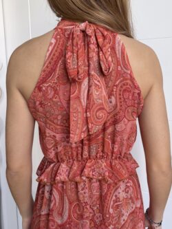 Vestido Largo Halter Paisley Coral Tostado - Imagen 8