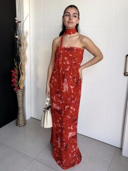 Vestido Largo Palabra de Honor Estampado Teja - Imagen 3