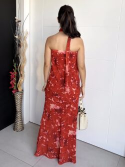 Vestido Largo Palabra de Honor Estampado Teja - Imagen 6