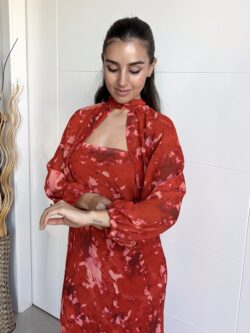 Vestido Largo Palabra de Honor Estampado Teja - Imagen 11