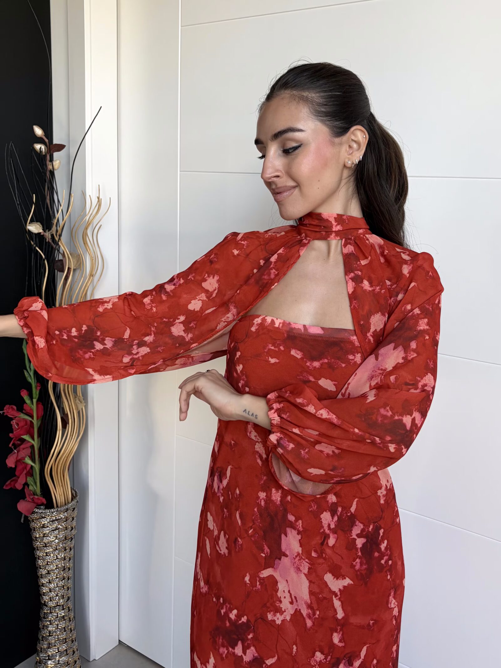 Sobrecapa Corta Gasa Estampada Teja