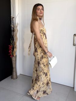 Vestido Largo Palabra de Honor Floral Vainilla - Imagen 3