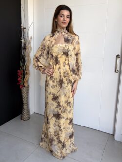 Vestido Largo Palabra de Honor Floral Vainilla - Imagen 10