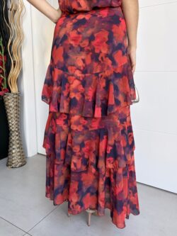 Falda Larga Volantes Estampada Rojo Amapola - Imagen 2