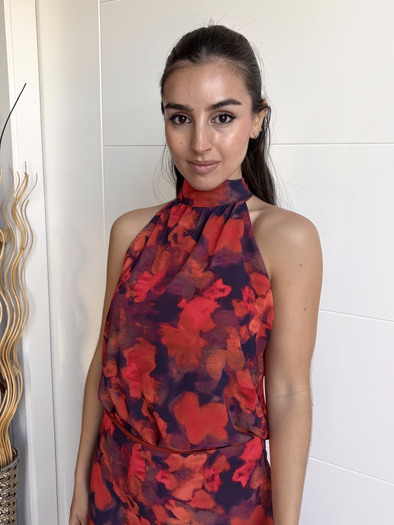 Blusa Halter Estampada Rojo Amapola